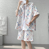 Hearujoy Men Color Hole Plaid Tracksuit Summer 2 Pieces Set Short Sleeve Shirt +Shorts Harajuku Men's Streetwear Oversized Sets Men 5XL-M